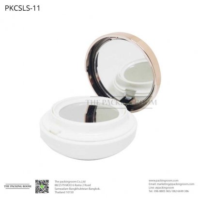 บรรจุภัณฑ์ตลับคุชชั่น AIRLESS  หสีขาวทรงกลมฝาสี พิ้งโกล