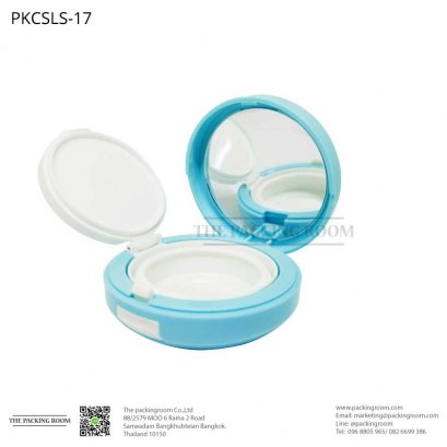 บรรจุภัณฑ์ตลับคุชชั่นทรงกลมสีฟ้ารีฟิลสีขาว