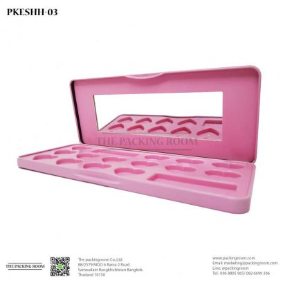 ตลับอายไซโด้ว์แบบเหลี่ยมสีชมพูอ่อนด้านในสีชมพูซ่องใสเนื้อแบบหัวใจ