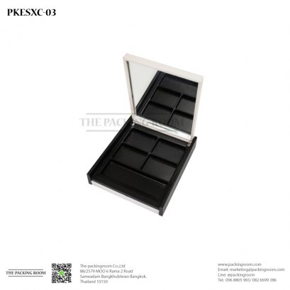 บรรจุภัณฑ์ตลับอายแชโดว์สีขาวทาด้านขอบดำด้านสี่ช่อง