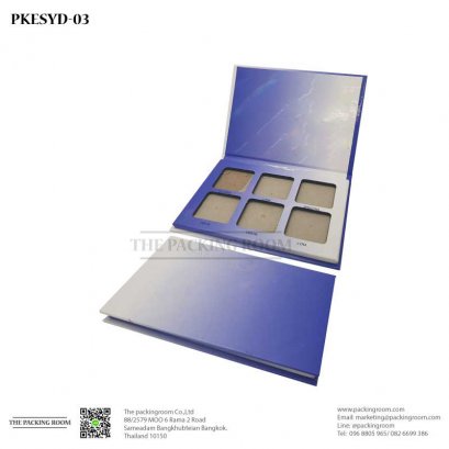 บรรจุภัณฑ์ตลับอายแชโดว์ไล่สีน้ำเงินขาวทรงเหลี่ยมเนื้อกระเดษ