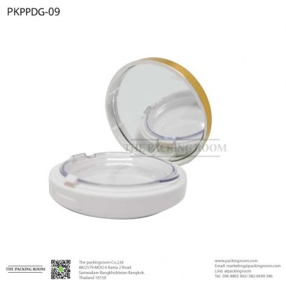 บรรจุภัณฑ์ตลับแป้งอัดสีขาวฝาปิดแบนสีทองเงา