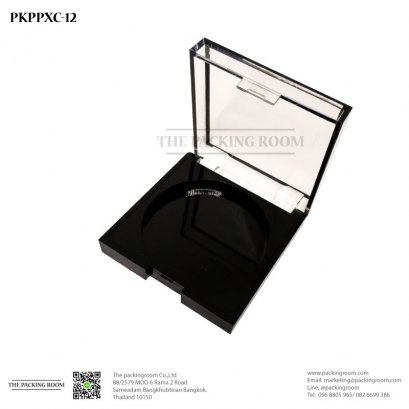 บรรจุภัณฑ์ตลับแป้งอัดสีดำเงาทรงเหลี่ยมฝาปิดใส
