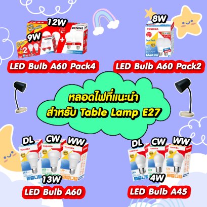 หลอดไฟที่เหมาะกับโคมไฟอ่านหนังสือรุ่น Table Lamp E27