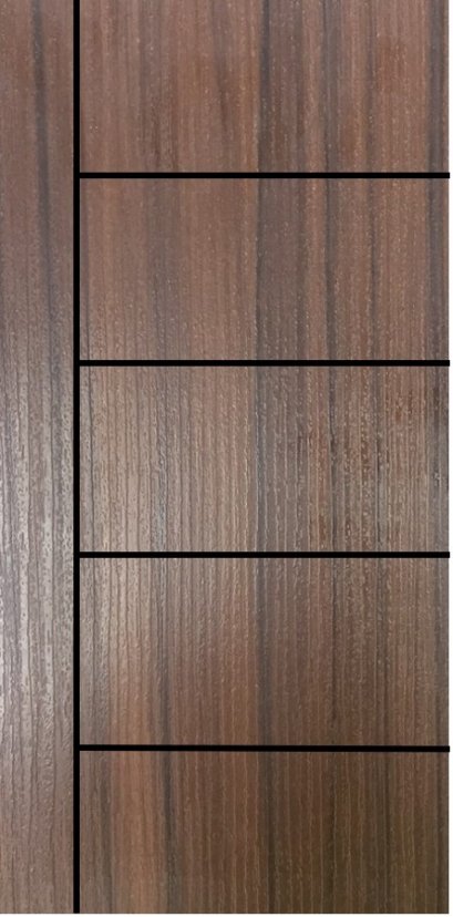ประตู uPVC รุ่นภายใน EXTERA สี Brownie Oak บานเรียบ เซาะร่อง 1 เส้นตรง 4 เส้นนอน