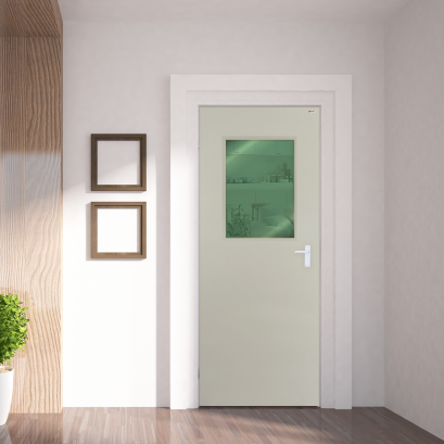 ประตูบาธติคยูพีวีซี รุ่นแผ่นเรียบมีกระจก BUG03