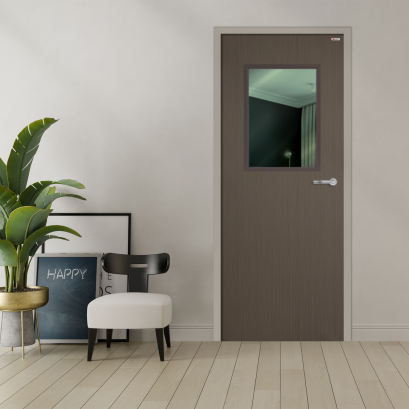 ประตู WPC รุ่นแผ่นเรียบ บานกระจก BWG03