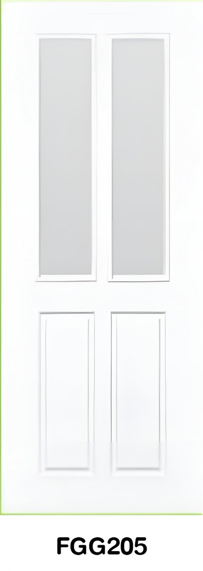 ประตู Fiber Glass Green Plastwood รุ่นกระจก (ผิวลายเสี้ยนใหญ่) สีขาว รุ่น FGG205