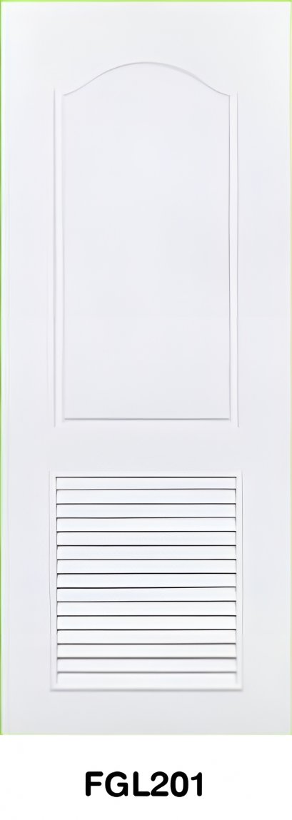 ประตู Fiber Glass Green Plastwood รุ่นเกล็ด (ผิวลายเสี้ยนใหญ่) สีขาว รุ่น FGL201