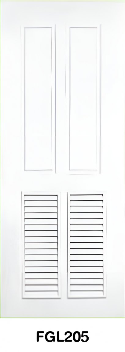 ประตู Fiber Glass Green Plastwood รุ่นเกล็ด (ผิวลายเสี้ยนใหญ่) สีขาว รุ่น FGL205