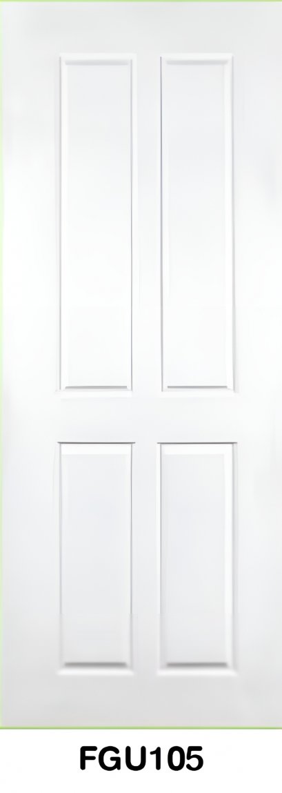ประตู Fiber Glass Green Plastwood ลายลูกฟัก (ผิวลายเสี้ยนใหญ่) สีขาว รุ่น FGU105