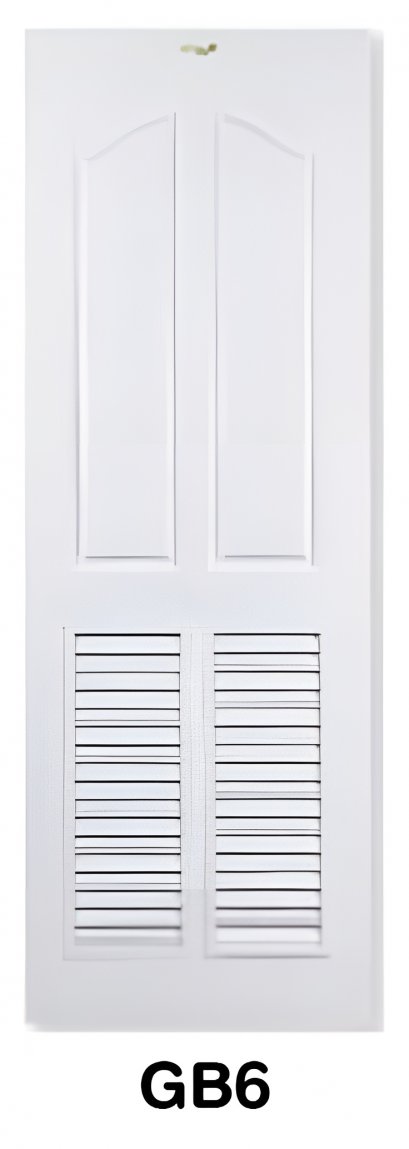 ประตูห้องน้ำ uPVC Green Plastwood ลายลูกฟัก สีขาว รุ่น GB6