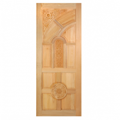 ประตูไม้สยาแดง บานโค้งทึบ