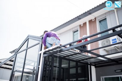 งานหลังคาโรงรถกับหลังคาเมทัลชีทปลายโค้ง