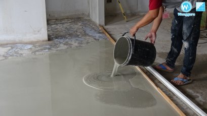 ปรับพื้น Self Leveling งานคอนโดเก่า เพื่อปูพื้นปาเก้