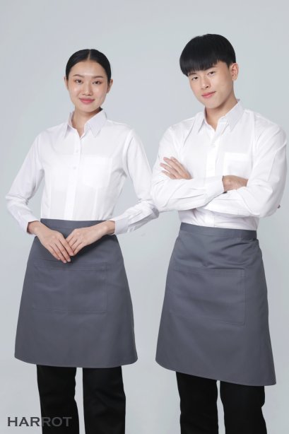 ผ้ากันเปื้อน ผ้ากันเปื้อนเชฟ ผ้ากันเปื้อนพ่อครัว ผ้ากันเปื้อนกุ๊ก ผ้ากันเปื้อนเสิร์ฟ ครึ่งสั้น สีเทา  (FSA0109)