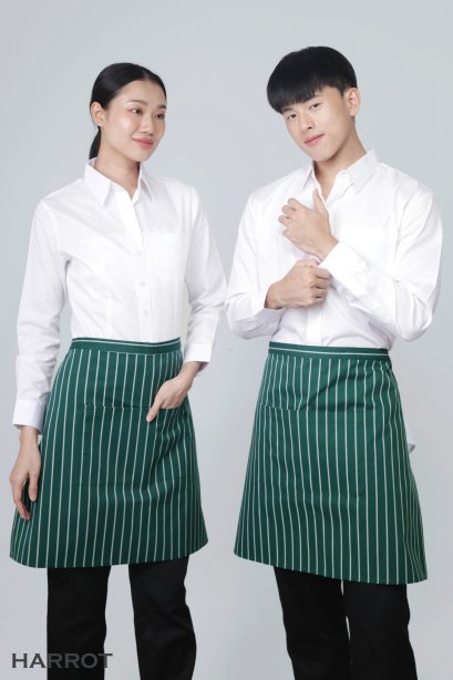 ผ้ากันเปื้อน ผ้ากันเปื้อนเชฟ ผ้ากันเปื้อนพ่อครัว ผ้ากันเปื้อนกุ๊ก ผ้ากันเปื้อนเสิร์ฟ ครึ่งสั้น ลายลาครัว สีเขียว (FSA0115)