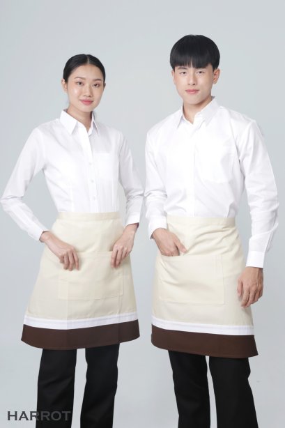 ผ้ากันเปื้อน ผ้ากันเปื้อนเชฟ ผ้ากันเปื้อนพ่อครัว ผ้ากันเปื้อนกุ๊ก ผ้ากันเปื้อนเสิร์ฟ ครึ่งสั้น แบบญี่ปุ่น สีครีม-น้ำตาล (FSA0162)