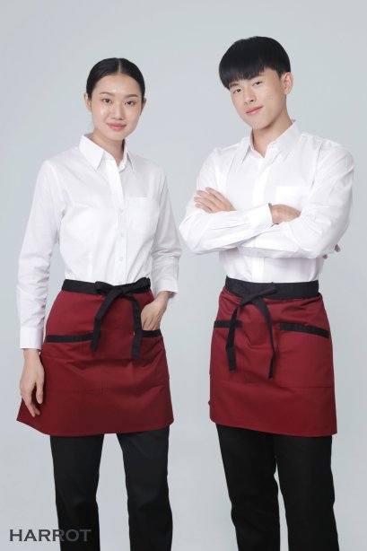Burgundy Half Short Apron (Black Long Tie)