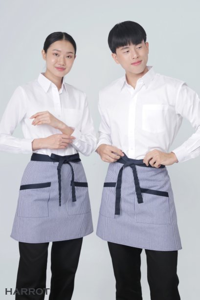 ผ้ากันเปื้อน ครึ่งสั้น ลายริ้ว ลอนดอน สายยาวผูกหน้าสีกรม (FSA0177)
