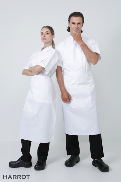 ผ้ากันเปื้อน ผ้ากันเปื้อนเชฟ ผ้ากันเปื้อนพ่อครัว ผ้ากันเปื้อนกุ๊ก ผ้ากันเปื้อนเสิร์ฟ ครึ่งยาว สีขาว(FSA0201)