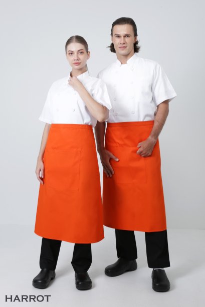 ผ้ากันเปื้อน ผ้ากันเปื้อนเชฟ ผ้ากันเปื้อนพ่อครัว ผ้ากันเปื้อนกุ๊ก ผ้ากันเปื้อนเสิร์ฟ ครึ่งยาว สีส้ม (FSA0205)