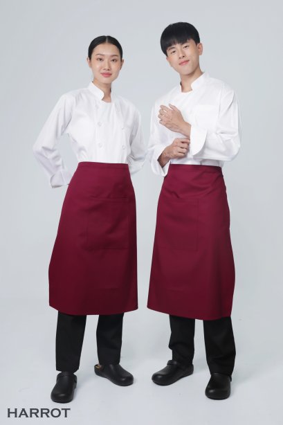 ผ้ากันเปื้อน ผ้ากันเปื้อนเชฟ ผ้ากันเปื้อนพ่อครัว ผ้ากันเปื้อนกุ๊ก ผ้ากันเปื้อนเสิร์ฟ ครึ่งยาว สีเลือดหมู  (FSA0208)