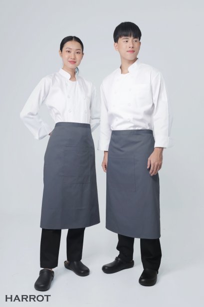 ผ้ากันเปื้อน ผ้ากันเปื้อนเชฟ ผ้ากันเปื้อนพ่อครัว ผ้ากันเปื้อนกุ๊ก ผ้ากันเปื้อนเสิร์ฟ ครึ่งยาว สีเทา  (FSA0209)