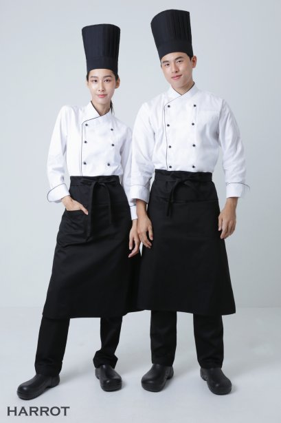 ผ้ากันเปื้อน ผ้ากันเปื้อนเชฟ ผ้ากันเปื้อนพ่อครัว ผ้ากันเปื้อนกุ๊ก ผ้ากันเปื้อนเสิร์ฟ ครึ่งยาว สีดำ มีลิ้น สายยาวผูกหน้า   (FSA0262)