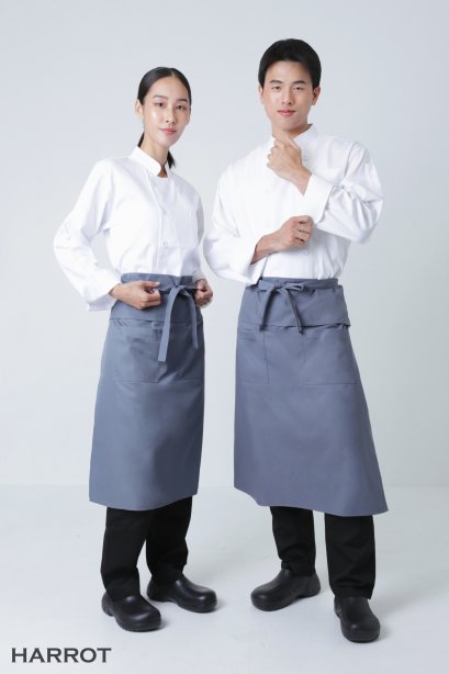 ผ้ากันเปื้อน ผ้ากันเปื้อนเชฟ ผ้ากันเปื้อนพ่อครัว ผ้ากันเปื้อนกุ๊ก ผ้ากันเปื้อนเสิร์ฟ ครึ่งยาว สีเทา  มีลิ้น สายยาวผูกหน้า (FSA0269)
