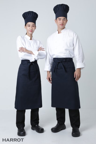 ผ้ากันเปื้อน ผ้ากันเปื้อนเชฟ ผ้ากันเปื้อนพ่อครัว ผ้ากันเปื้อนกุ๊ก ผ้ากันเปื้อนเสิร์ฟ ครึ่งยาว สีกรม  มีลิ้น สายยาวผูกหน้า (FSA070)