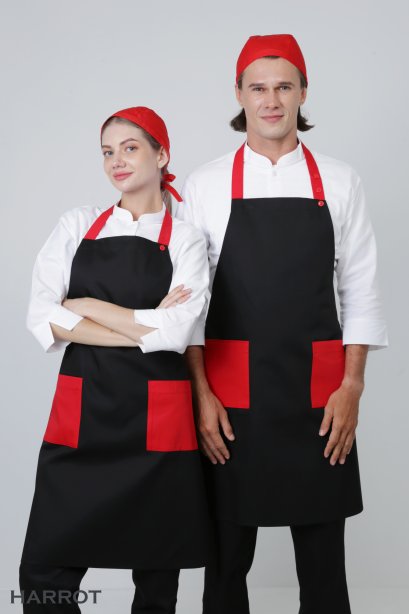 ผ้ากันเปื้อน ผ้ากันเปื้อนเชฟ ผ้ากันเปื้อนพ่อครัว ผ้ากันเปื้อนกุ๊ก ผ้ากันเปื้อนเสิร์ฟ เต็มตัว สีดำ-แดง(FSA0411)