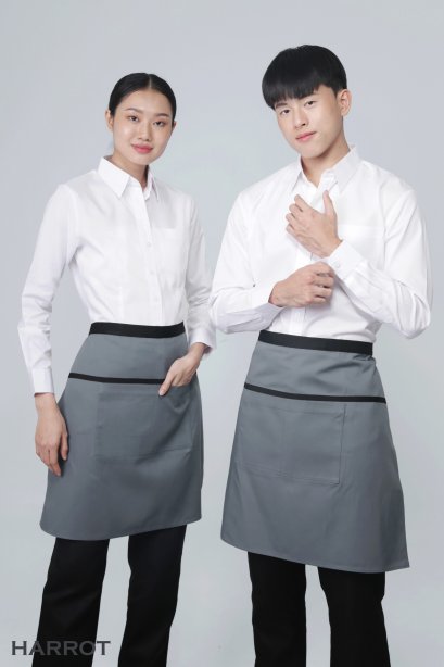 ผ้ากันเปื้อน ผ้ากันเปื้อนเชฟ ผ้ากันเปื้อนพ่อครัว ผ้ากันเปื้อนกุ๊ก ผ้ากันเปื้อนเสิร์ฟ ครึ่งสั้น ลอฟท์ สีเทาแต่งดำ (FSA0471)