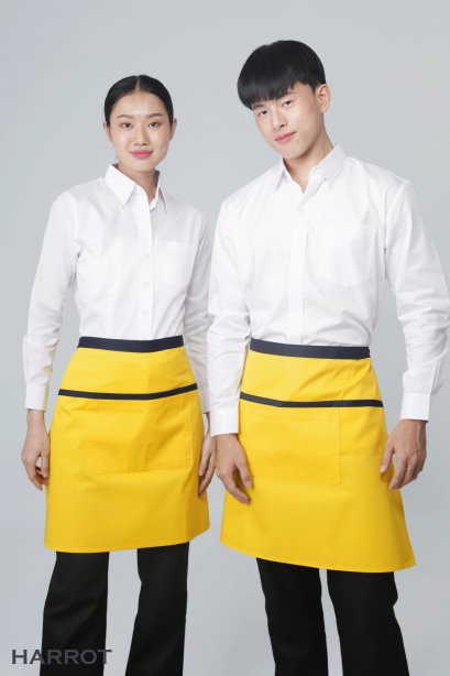ผ้ากันเปื้อน ผ้ากันเปื้อนเชฟ ผ้ากันเปื้อนพ่อครัว ผ้ากันเปื้อนกุ๊ก ผ้ากันเปื้อนเสิร์ฟ ครึ่งสั้น ลอฟท์ สีเหลืองแต่งกรม (FSA0474)