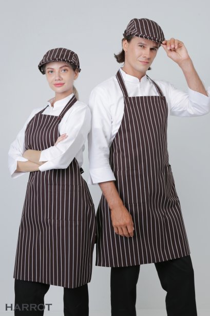 ผ้ากันเปื้อน ผ้ากันเปื้อนเชฟ ผ้ากันเปื้อนพ่อครัว ผ้ากันเปื้อนกุ๊ก ผ้ากันเปื้อนเสิร์ฟ เต็มตัว ลายลาครัวสีน้ำตาล (FSA0705)