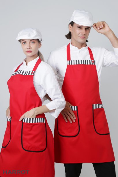 ผ้ากันเปื้อน ผ้ากันเปื้อนเชฟ ผ้ากันเปื้อนพ่อครัว ผ้ากันเปื้อนกุ๊ก ผ้ากันเปื้อนเสิร์ฟ เต็มตัว เกาหลี สีแดงแต่งลายวินเทจ (FSA0902)