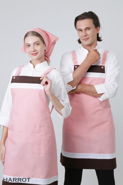 ผ้ากันเปื้อน ผ้ากันเปื้อนเชฟ ผ้ากันเปื้อนพ่อครัว ผ้ากันเปื้อนกุ๊ก ผ้ากันเปื้อนเสิร์ฟ เต็มตัว สีชมพู-น้ำตาล (FSA1001)