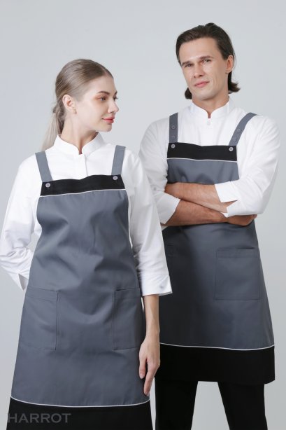 ผ้ากันเปื้อน ผ้ากันเปื้อนเชฟ ผ้ากันเปื้อนพ่อครัว ผ้ากันเปื้อนกุ๊ก ผ้ากันเปื้อนเสิร์ฟ เต็มตัว แบบญี่ปุ่น สีเทา-ดำ (FSA1004)