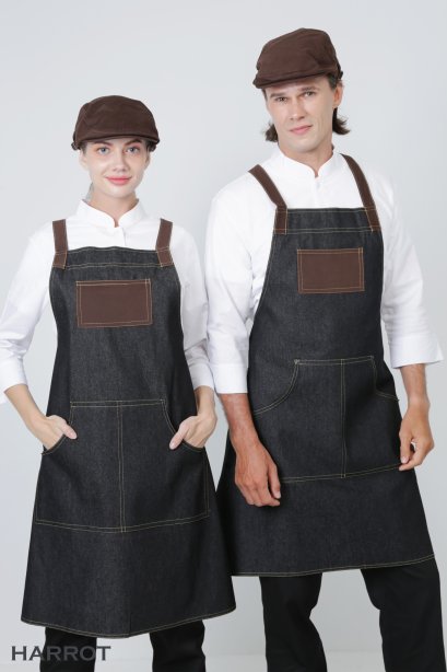 ผ้ากันเปื้อน ผ้ากันเปื้อนเชฟ ผ้ากันเปื้อนพ่อครัว ผ้ากันเปื้อนกุ๊ก ผ้ากันเปื้อนเสิร์ฟ เต็มตัว ยีนส์ดำ (FSA1102)