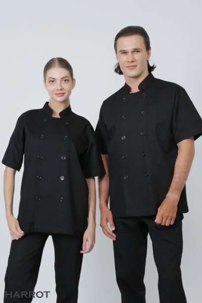 Black short sleeve chef jacket