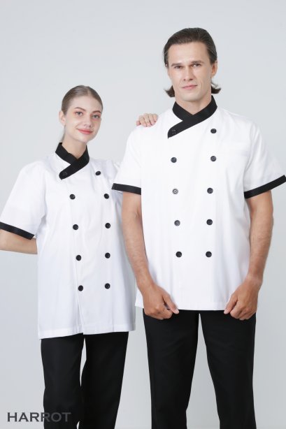 Black collar&amp;cuffs white Chef Jacket