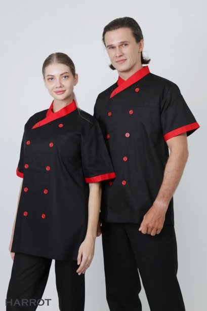 Red collar&amp;cuffs Black Chef Jacket