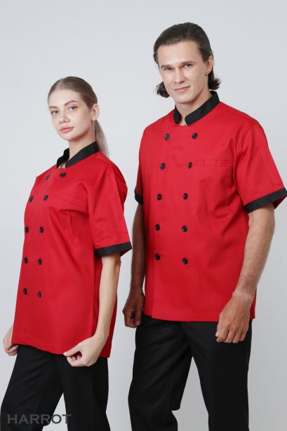 Black collar&amp;cuffs Red Chef Jacket