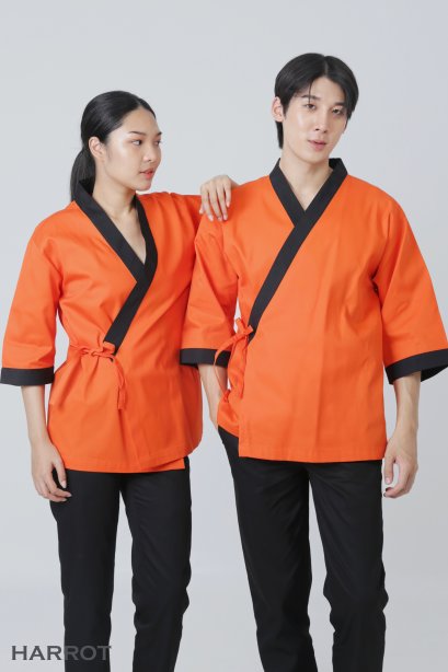 เสื้อกุ๊ก เสื้อเชฟ ชุดเชฟ&nbsp;เสื้อพ่อครัว ญี่ปุ่น สีส้มกุ๊นดำ (FSS0604)