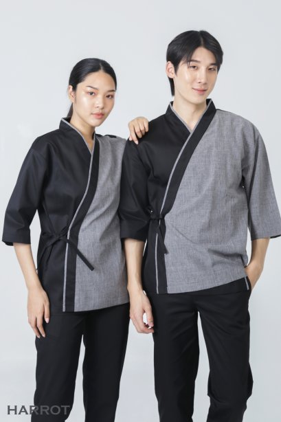 เสื้อกุ๊ก เสื้อเชฟ ชุดเชฟ เสื้อพ่อครัว ญี่ปุ่น สีดำ - เทาโอซาก้า&nbsp;(FSS0621)