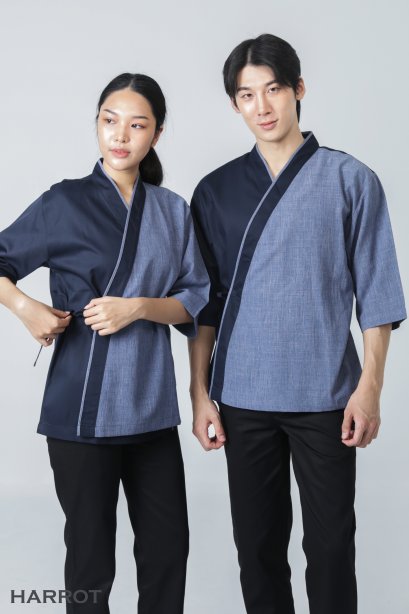 เสื้อกุ๊ก เสื้อเชฟ ชุดเชฟ เสื้อพ่อครัว ญี่ปุ่น สีกรม - ฟ้าโอซาก้า&nbsp;(FSS0622)