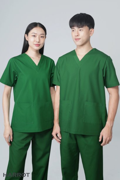 เสื้อสครับ คอวี สีเขียวเข้ม (HPG0104)