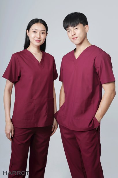 เสื้อสครับ คอวี สีเลือดหมู (HPG0106)