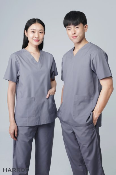 Grey short sleeve scrub shirt  (HPG0108)