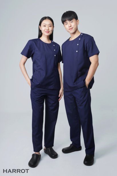 เสื้อสครับ ชุดพยาบาล คอกลม สีกรม (เสื้อ+กางเกง) (HPG0163)